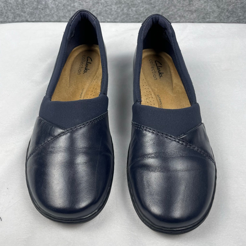 Clarks Collection Carly Hope Navy Blue Leather Slip On Loafers Women's Size 9.5 - Picture 3 of 9